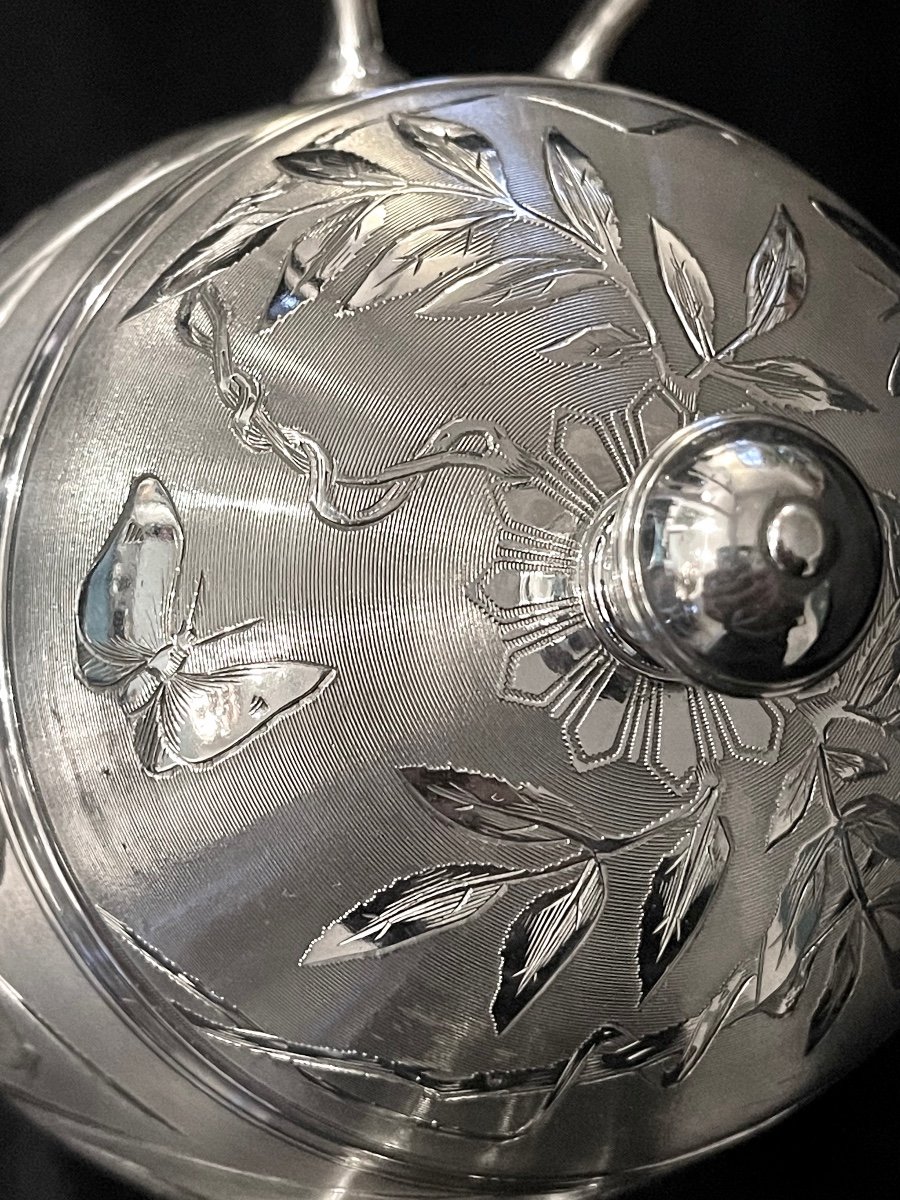 Christofle, Art Nouveau Period Sugar Bowl, Very Good Condition, Silver Metal -photo-1