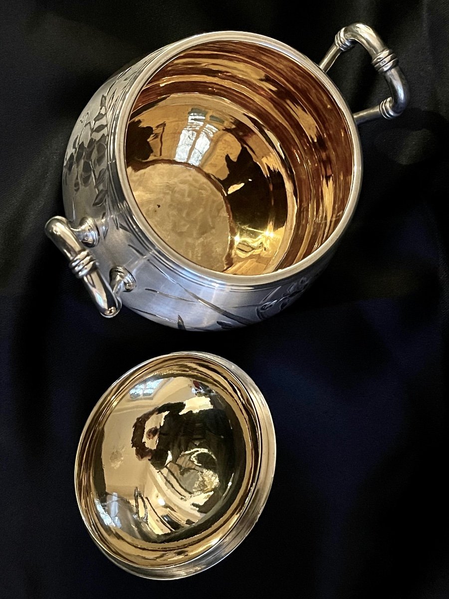 Christofle, Art Nouveau Period Sugar Bowl, Very Good Condition, Silver Metal -photo-3