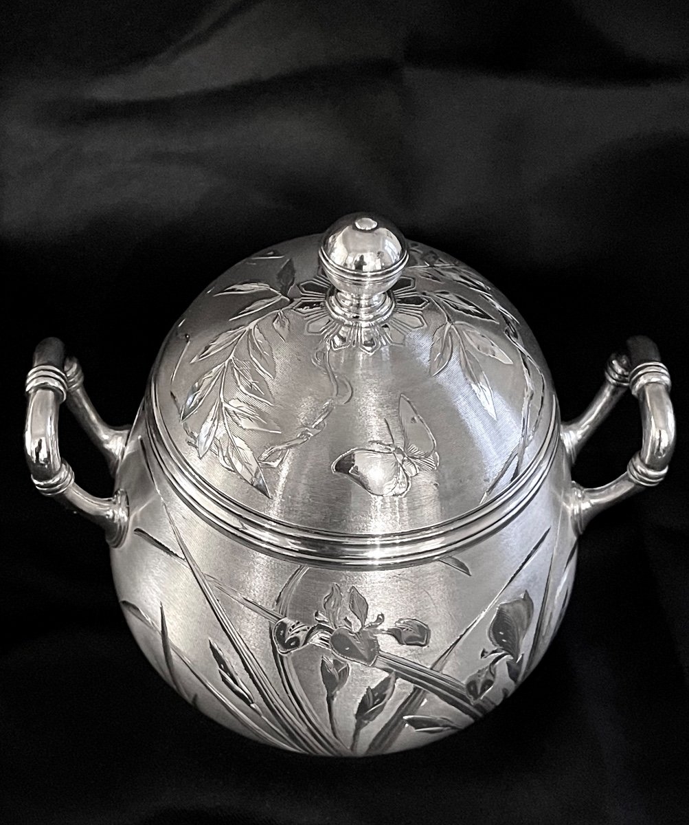 Christofle, Art Nouveau Period Sugar Bowl, Very Good Condition, Silver Metal -photo-7