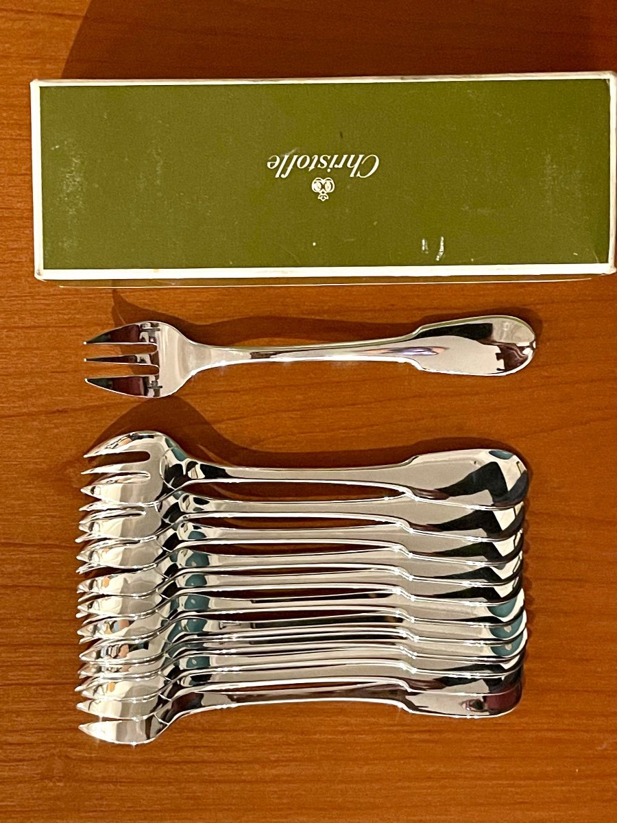 Christofle Cluny 12 Oyster Forks New Condition -photo-2