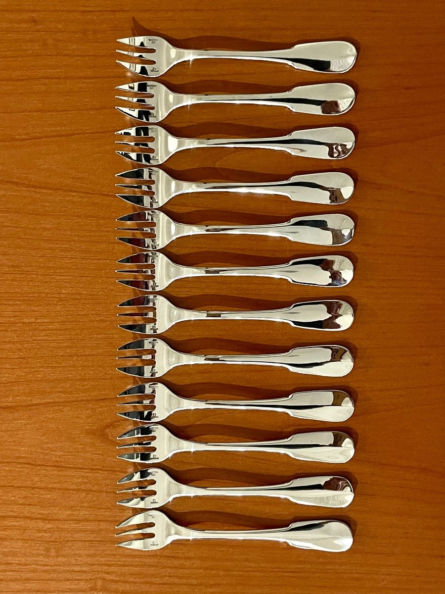 Christofle Cluny 12 Oyster Forks New Condition -photo-3