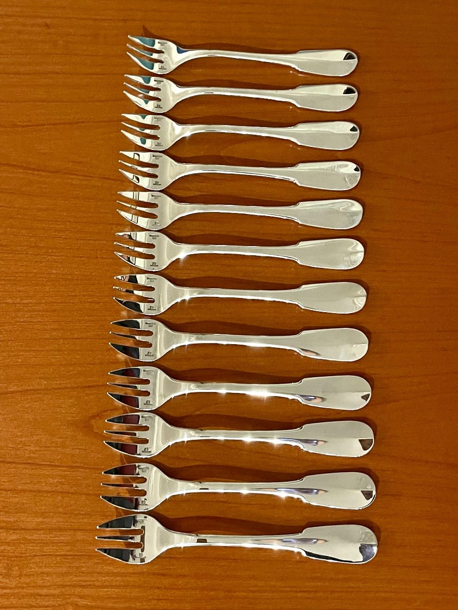 Christofle Cluny 12 Oyster Forks New Condition -photo-4