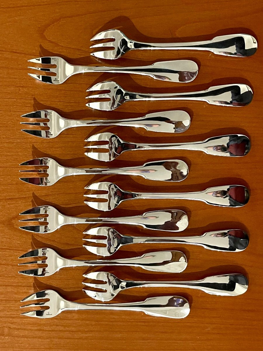 Christofle Cluny 12 Oyster Forks New Condition -photo-1