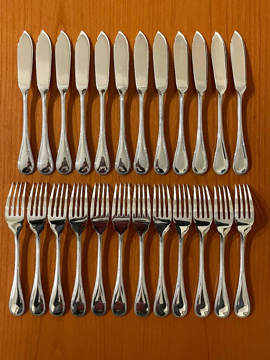 Christofle Perles Fish Cutlery Excellent Condition -photo-2