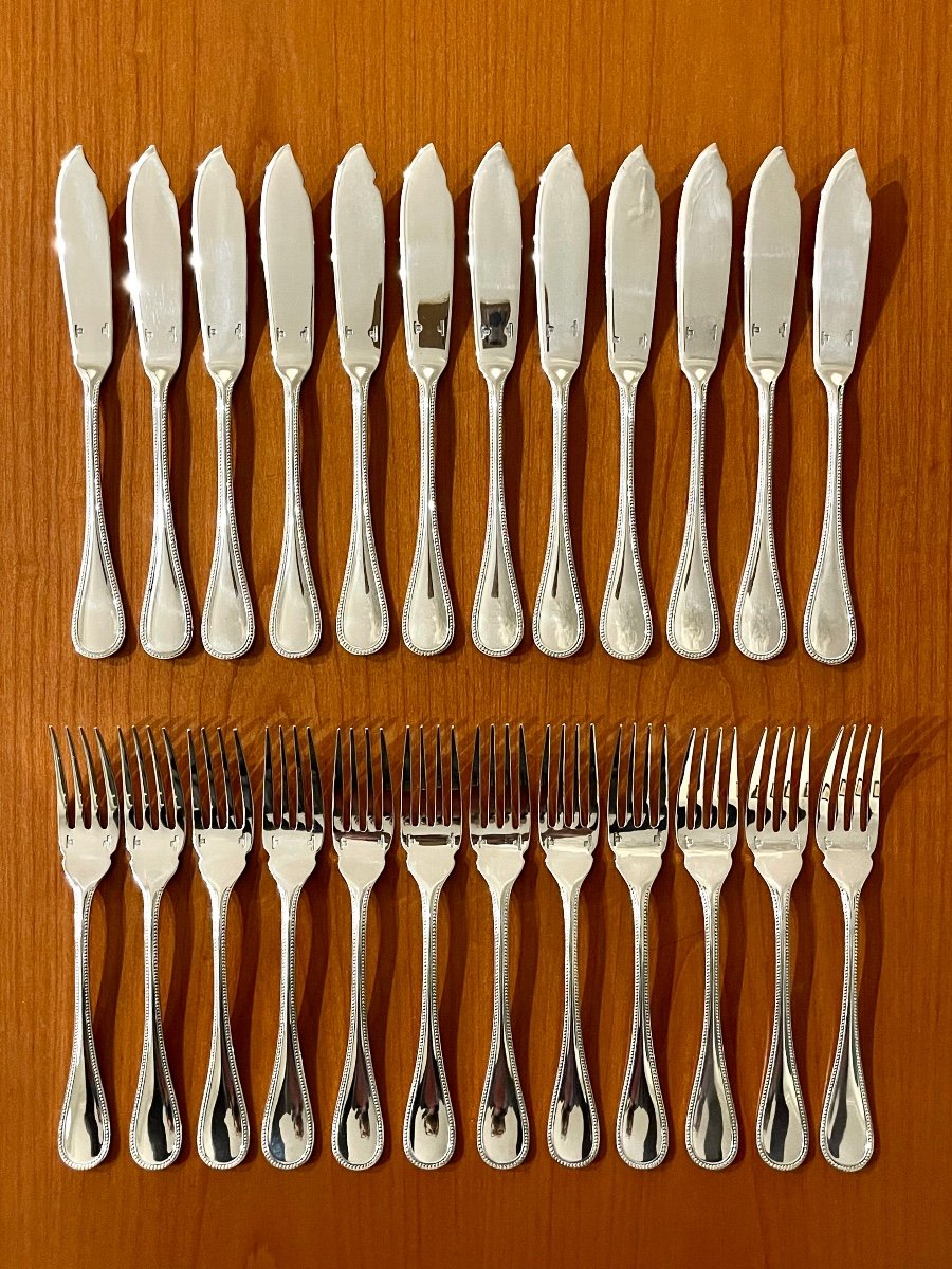 Christofle Perles Fish Cutlery Excellent Condition -photo-4