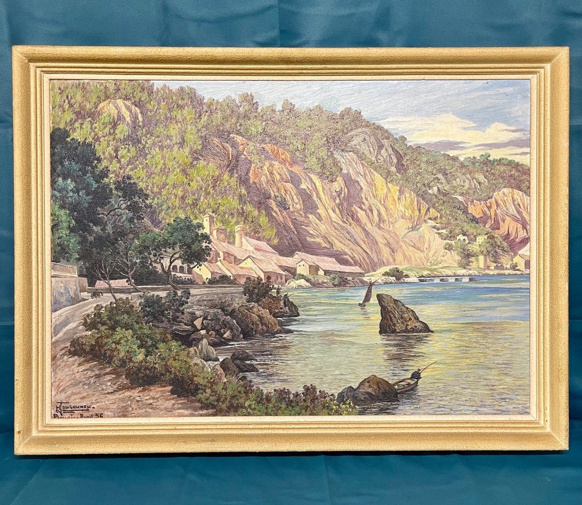 Painting Signed Henri Jougounou, Kabylie Landscape, Orientalist Painting -photo-2