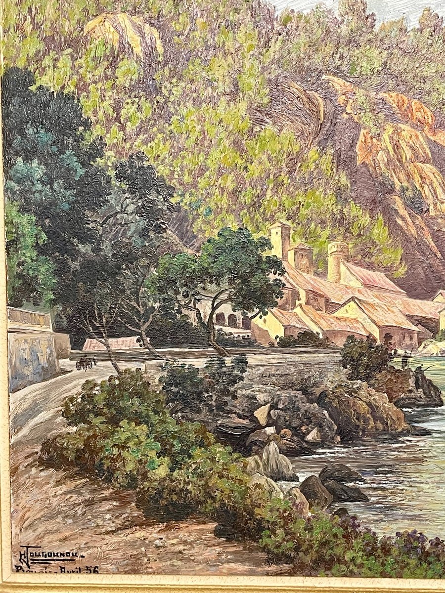 Painting Signed Henri Jougounou, Kabylie Landscape, Orientalist Painting -photo-4
