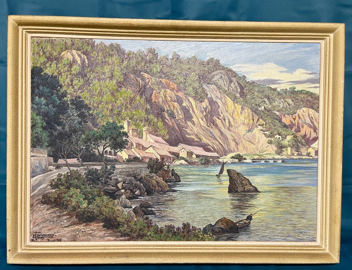 Painting Signed Henri Jougounou, Kabylie Landscape, Orientalist Painting -photo-2