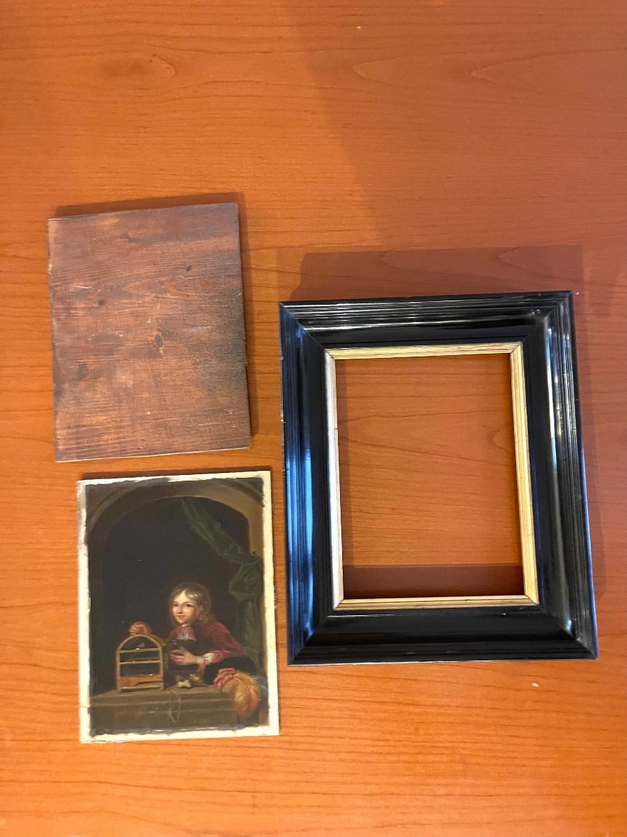 Painting, Child In A Birdcage Signed Lainé 1863 -photo-2