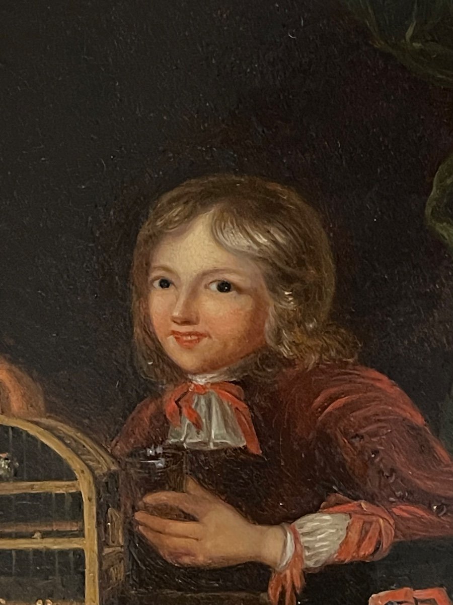 Painting, Child In A Birdcage Signed Lainé 1863 -photo-4