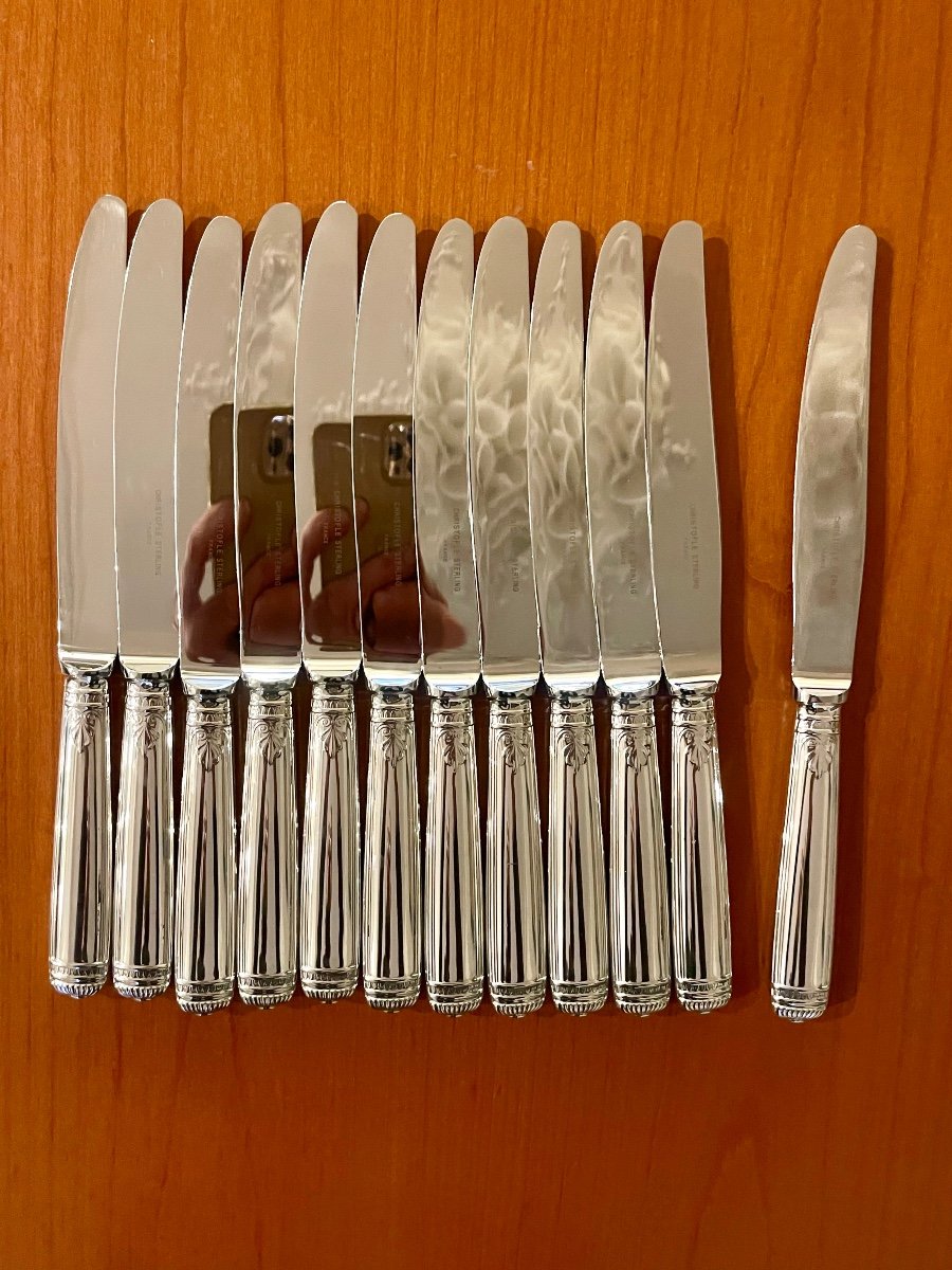 Christofle Malmaison Argent Massif ,sterling Silver ,12 Couteaux De Table Excellent état -photo-2
