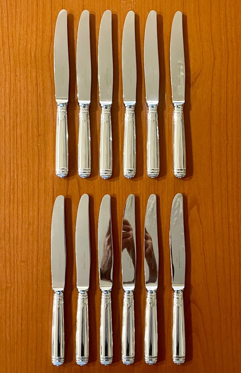 Christofle Malmaison Argent Massif ,sterling Silver ,12 Couteaux De Table Excellent état -photo-3