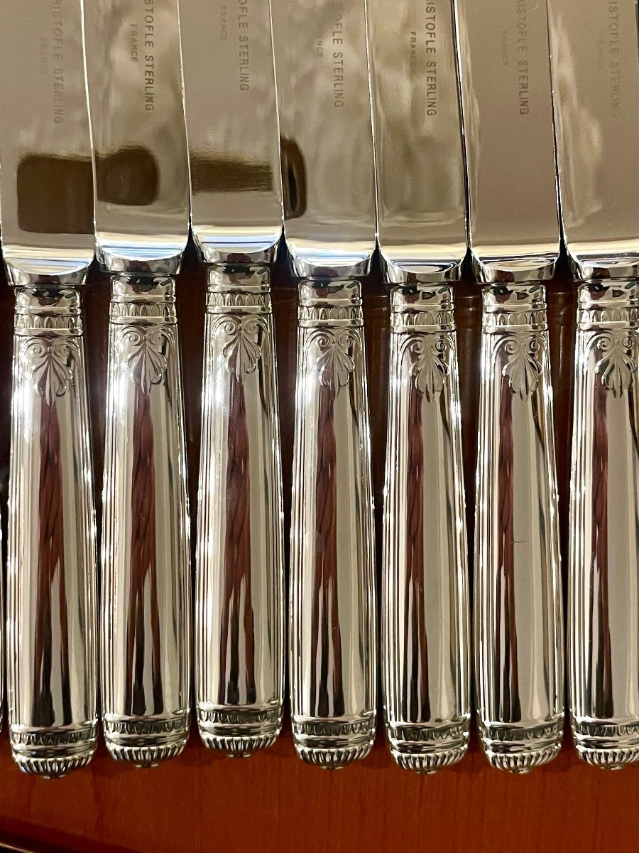 Christofle Malmaison Argent Massif ,sterling Silver ,12 Couteaux De Table Excellent état -photo-4