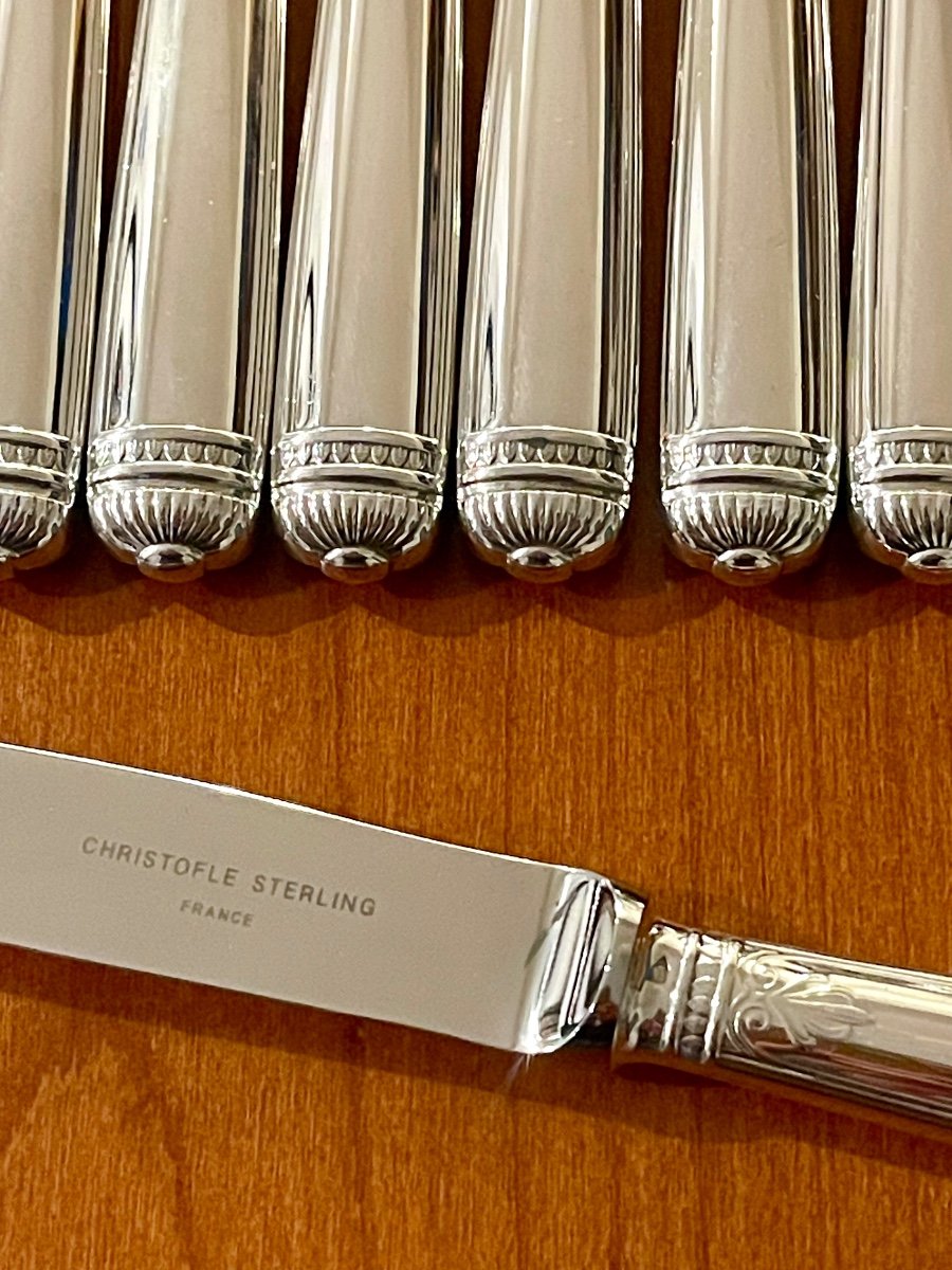Christofle Malmaison Argent Massif ,sterling Silver  ,12 Couteaux Entremet Fromage 19,5 Cm -photo-1