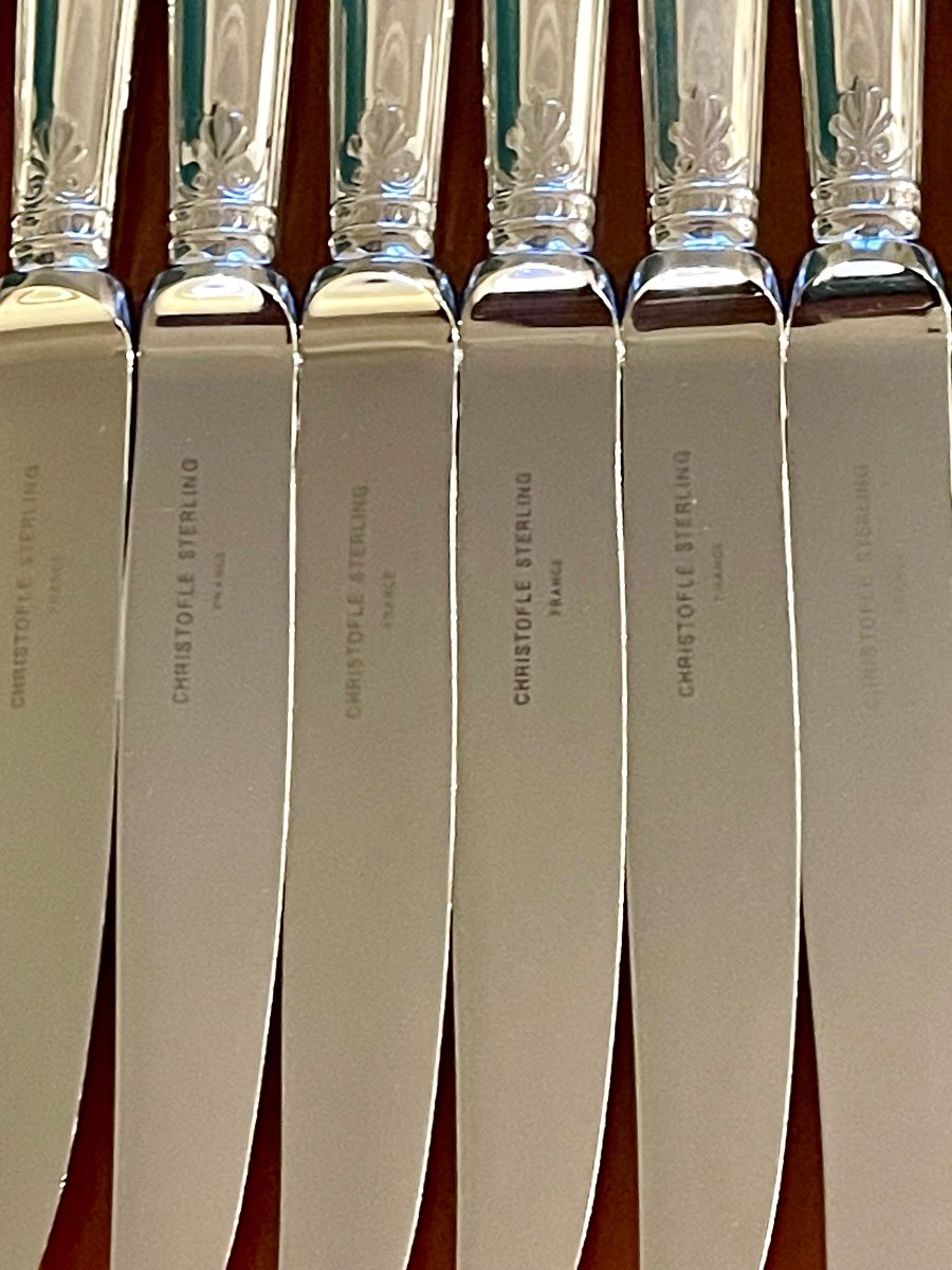 Christofle Malmaison Argent Massif ,sterling Silver  ,12 Couteaux Entremet Fromage 19,5 Cm -photo-3