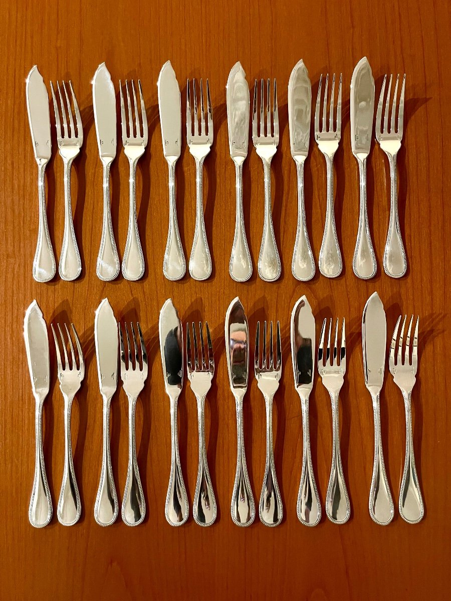 Christofle Perles Fish Cutlery, Serving Cutlery, Cutlery Set Very Good Condition -photo-3