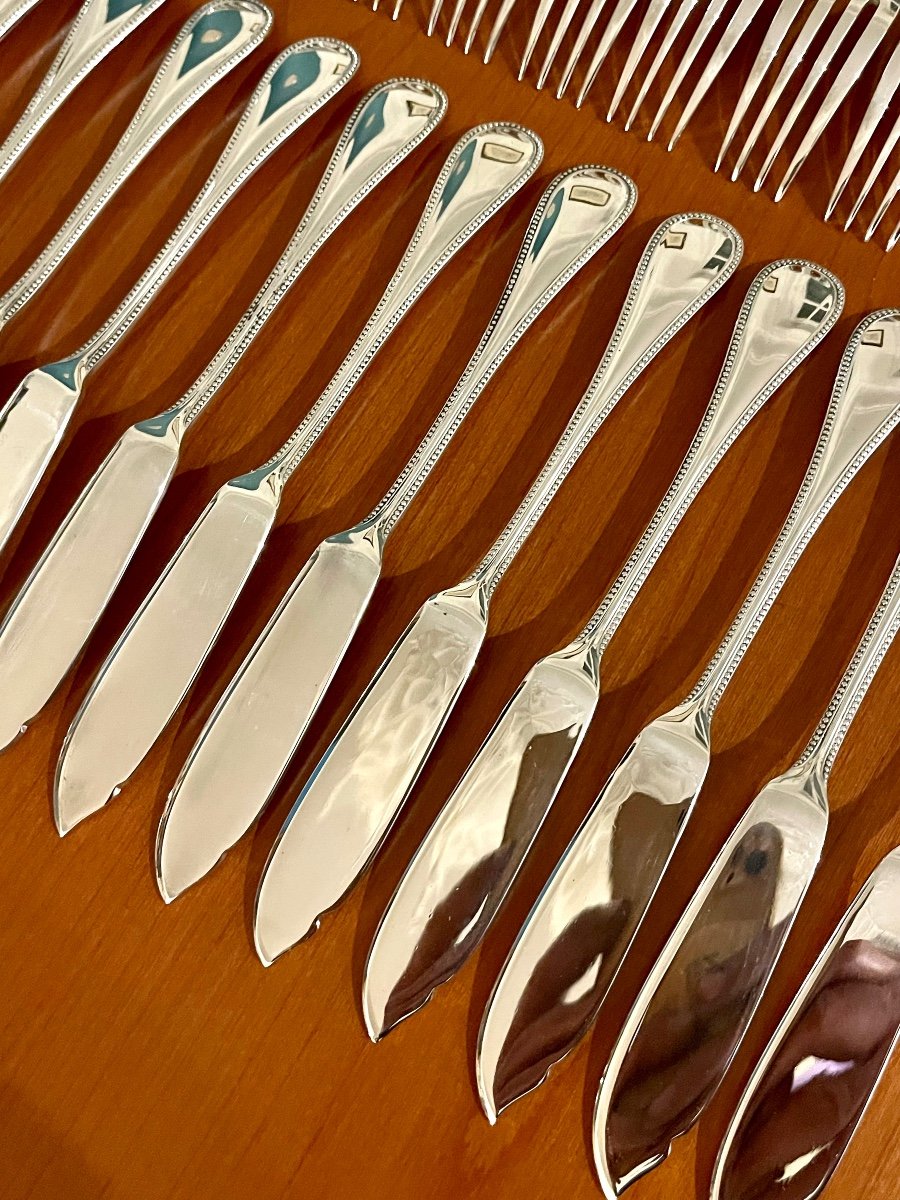 Christofle Perles Fish Cutlery, Serving Cutlery, Cutlery Set Very Good Condition -photo-1
