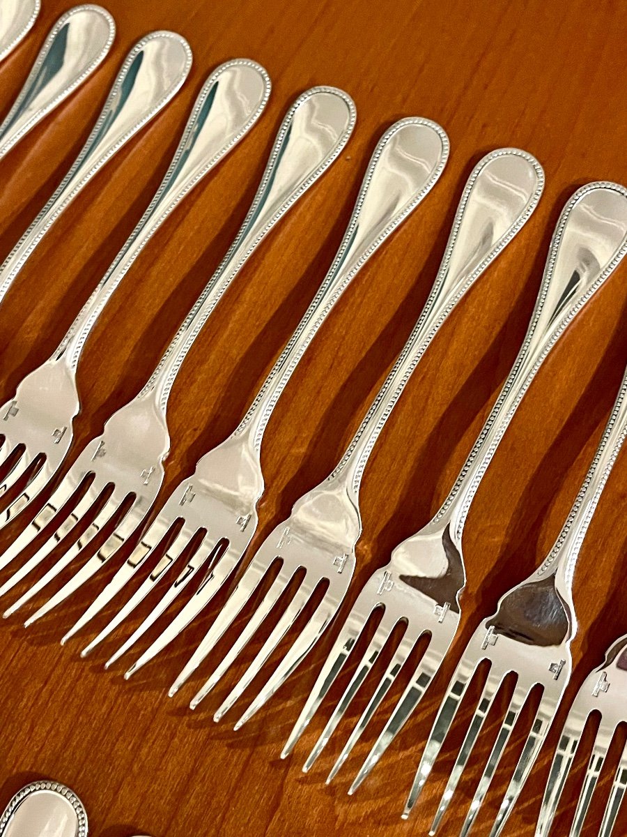 Christofle Perles Fish Cutlery, Serving Cutlery, Cutlery Set Very Good Condition -photo-2
