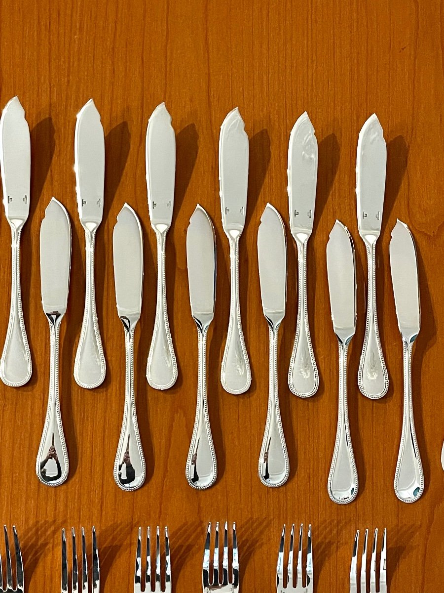 Christofle Perles Fish Cutlery, Serving Cutlery, Cutlery Set Very Good Condition -photo-4