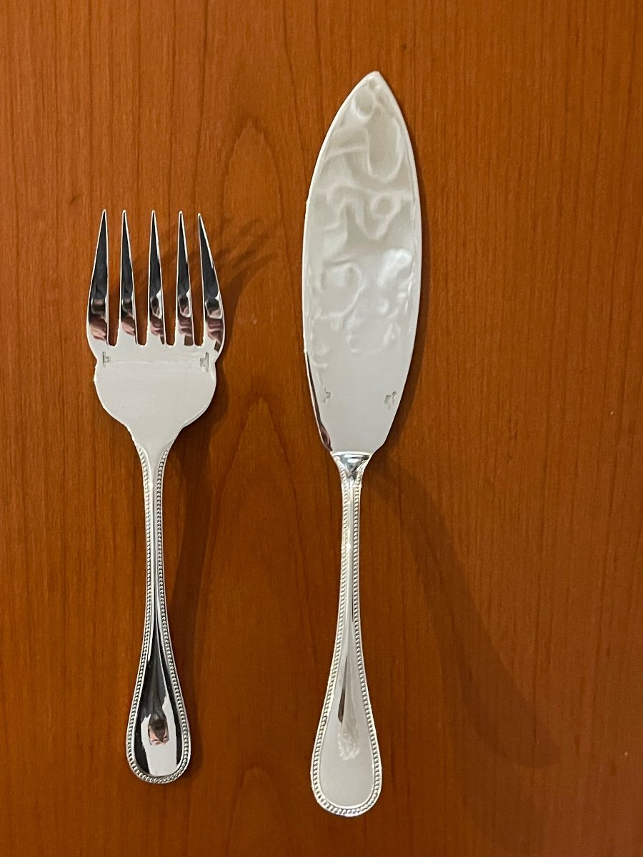 Christofle Perles Fish Cutlery, Serving Cutlery, Cutlery Set Very Good Condition -photo-6