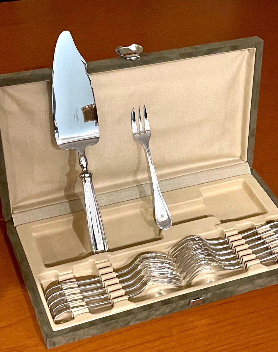 Christofle Perles ,dessert ,gâteau , Fourchettes Et Pelle De Service 