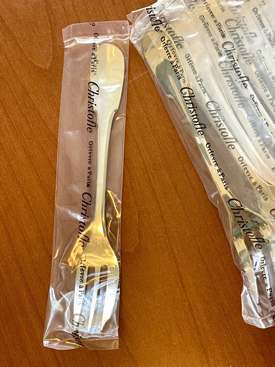 Christofle Cluny 12 New Dessert Cake Forks In Blister Pack -photo-3
