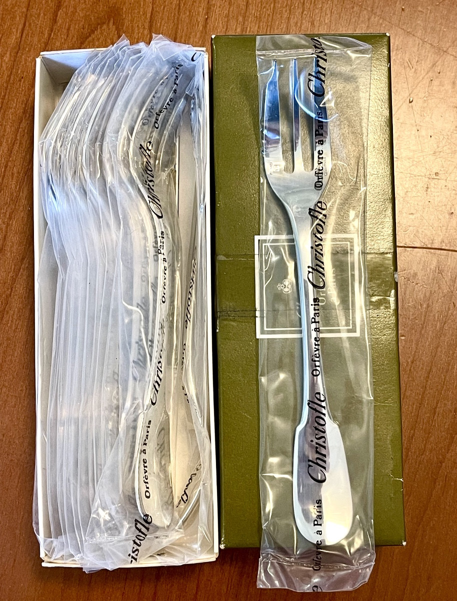 Christofle Cluny 12 New Dessert Cake Forks In Blister Pack 