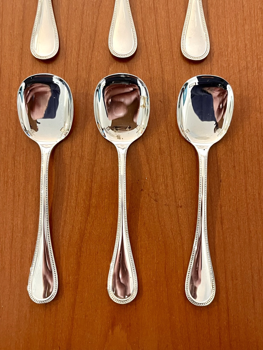Christofle Perles 6 Ice Cream Spoons, Sorbet, New Condition -photo-6