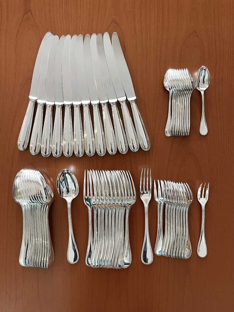Christofle Perles Ménagère 60 Pieces Avec Argentier,coffret ,très Bon état -photo-1