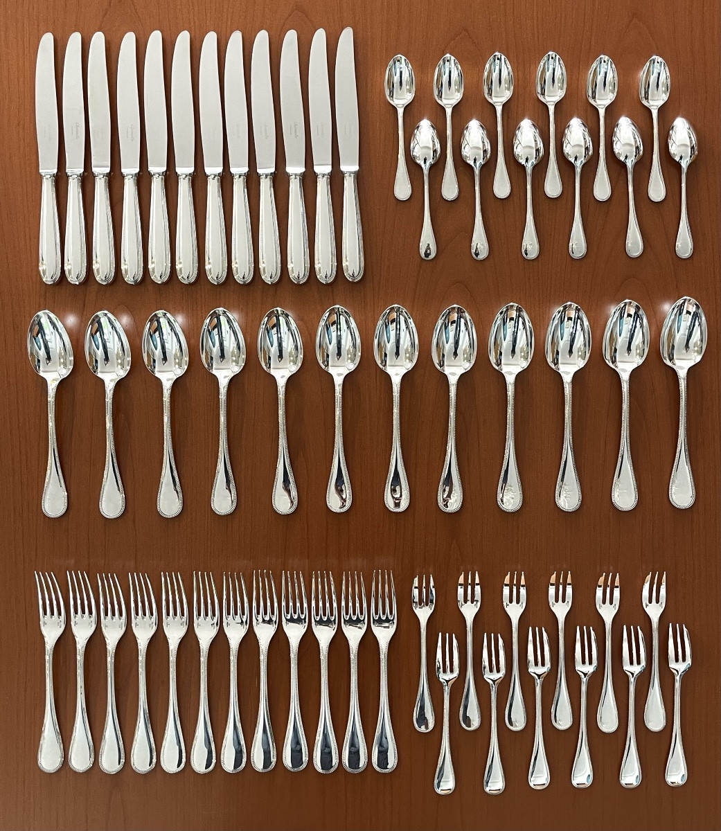 Christofle Perles Ménagère 60 Pieces Avec Argentier,coffret ,très Bon état -photo-2
