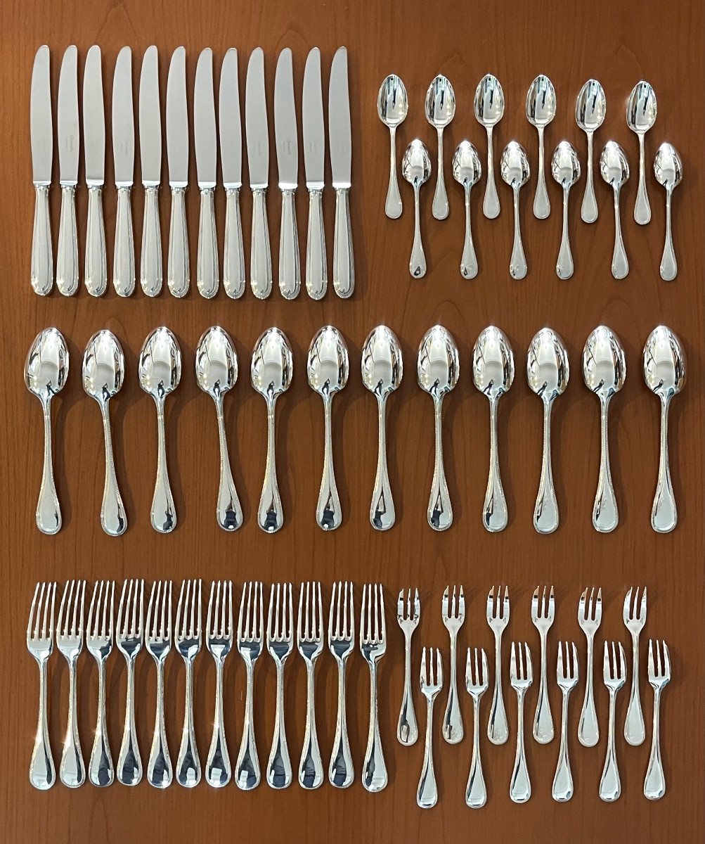 Christofle Perles Ménagère 60 Pieces Avec Argentier,coffret ,très Bon état -photo-3