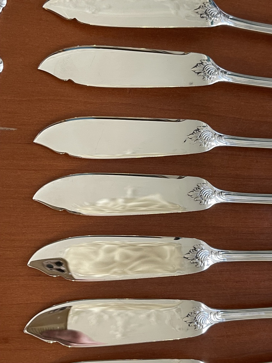 Christofle Marly, Fish Service, New Condition, 12 Place Settings And 2 Serving Settings -photo-5