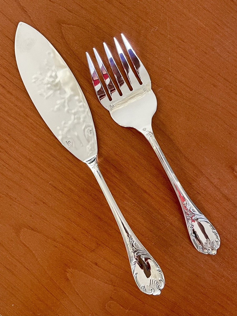 Christofle Marly, Fish Service, New Condition, 12 Place Settings And 2 Serving Settings -photo-6