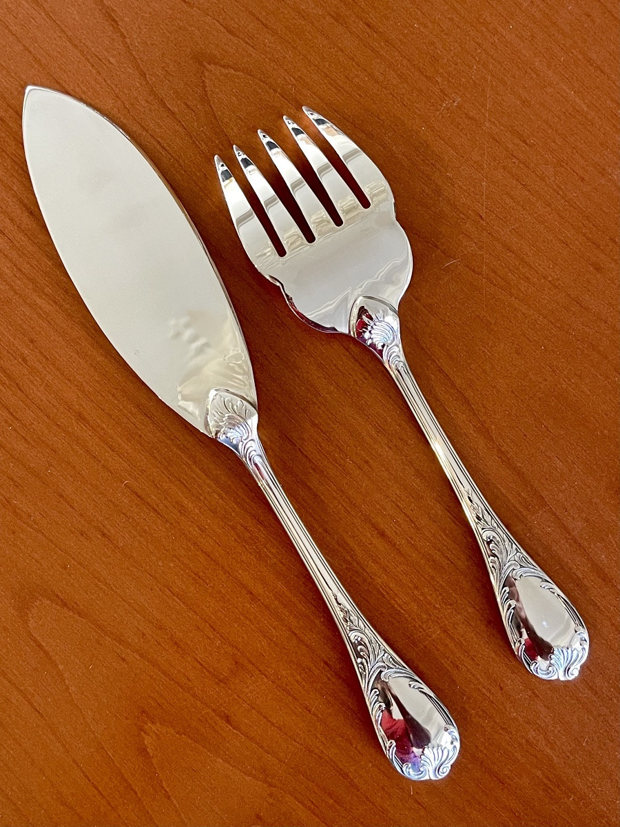 Christofle Marly, Fish Service, New Condition, 12 Place Settings And 2 Serving Settings -photo-7
