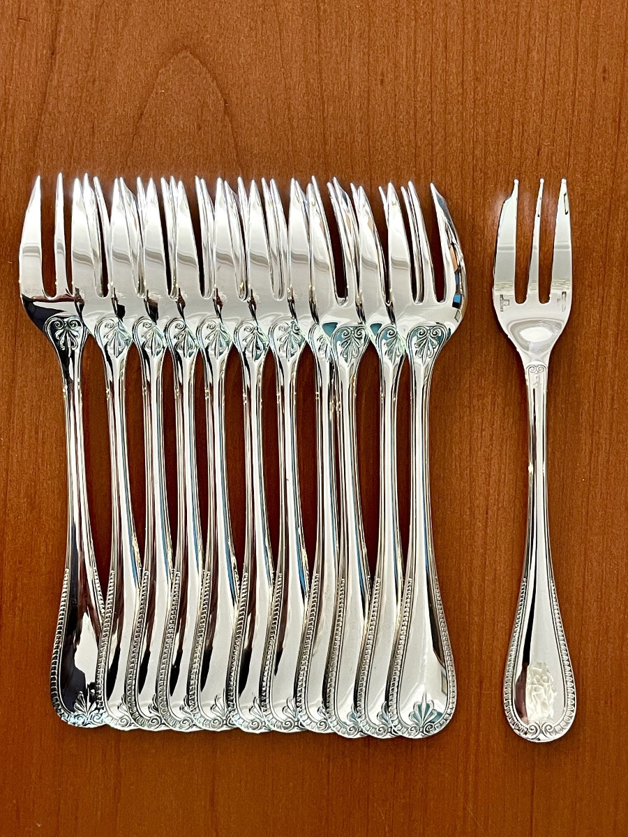 Christofle Malmaison, 12 Cake Forks, Dessert, Excellent Condition -photo-7