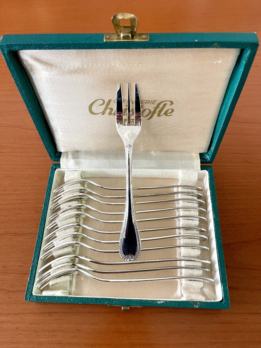 Christofle Malmaison, 12 Cake Forks, Dessert, Excellent Condition 