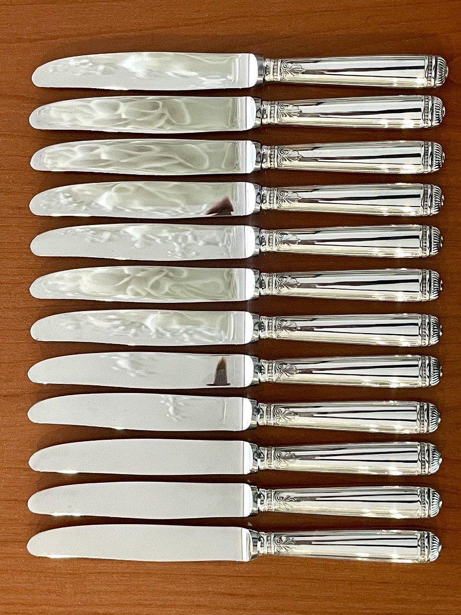 Christofle Malmaison 12 Dessert Cheese Knives Very Good Condition -photo-4