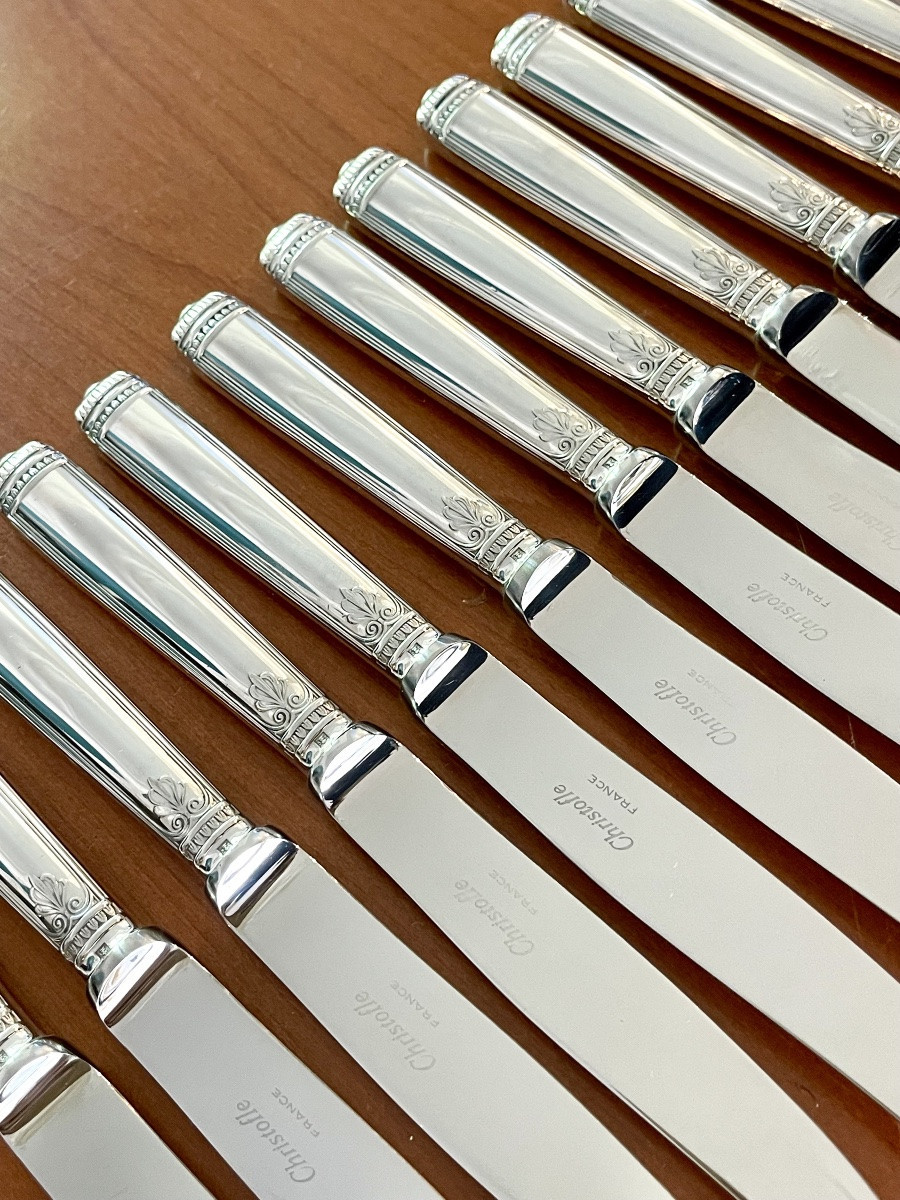 Christofle Malmaison 12 Dessert Cheese Knives Very Good Condition -photo-2