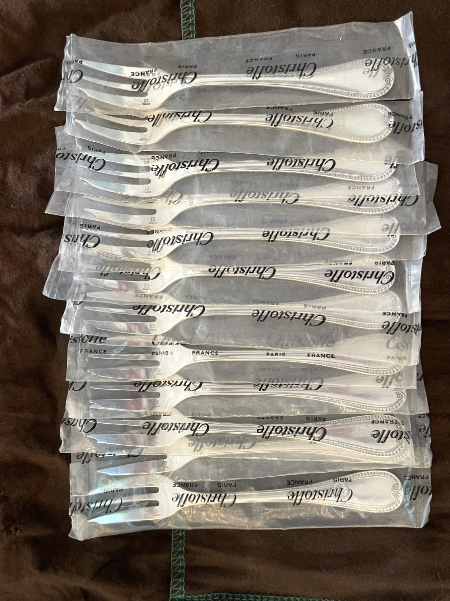 Christofle Malmaison, 12 New Cake Forks In Blister Pack 