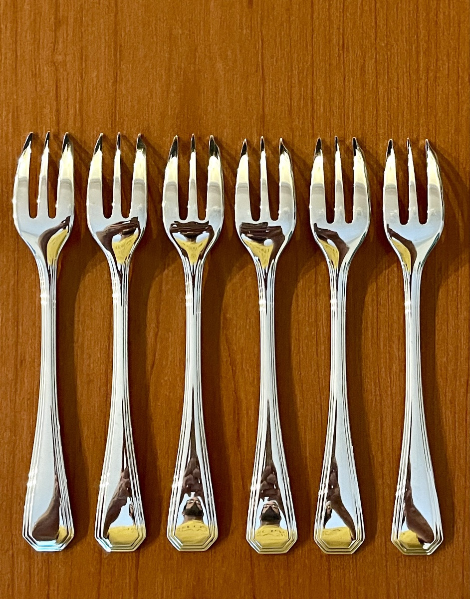 Christofle america ,6 fourchettes à gâteau état neuf -photo-2