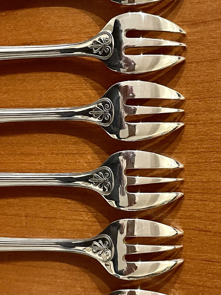 Christofle Malmaison, 12 Oyster Forks, New Condition -photo-2