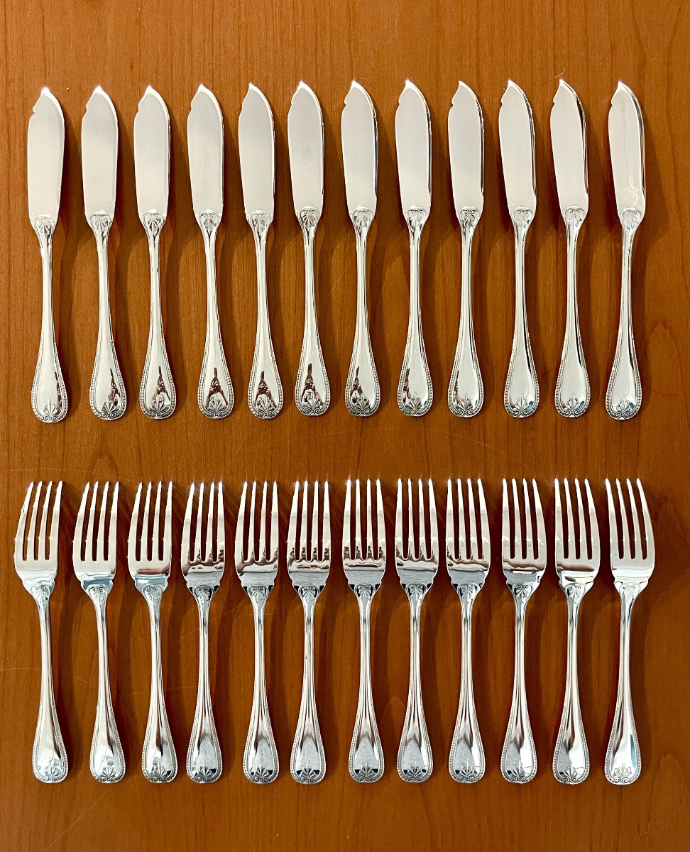 Christofle Malmaison, 24-piece Fish Cutlery Set, Near New Condition -photo-3