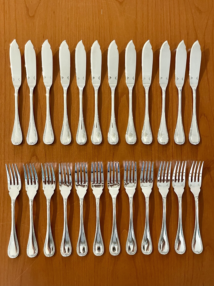 Christofle Malmaison, 24-piece Fish Cutlery Set, Near New Condition -photo-3