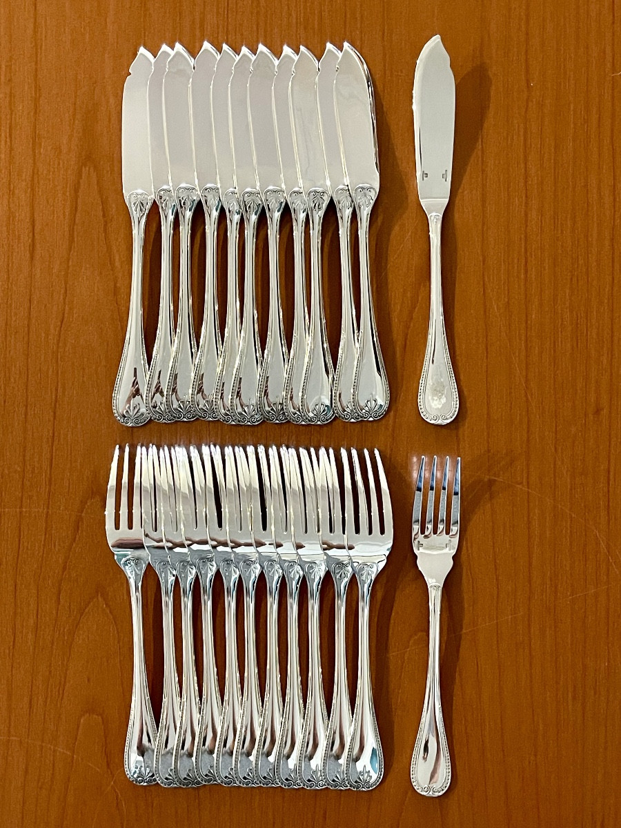 Christofle Malmaison, 24-piece Fish Cutlery Set, Near New Condition 
