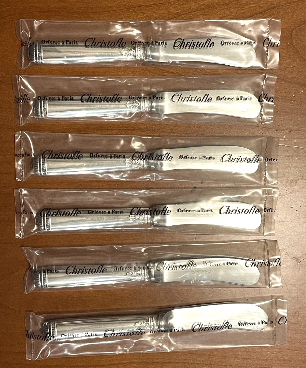 Christofle malmaison ,6 tartineurs,couteaux à beurre 