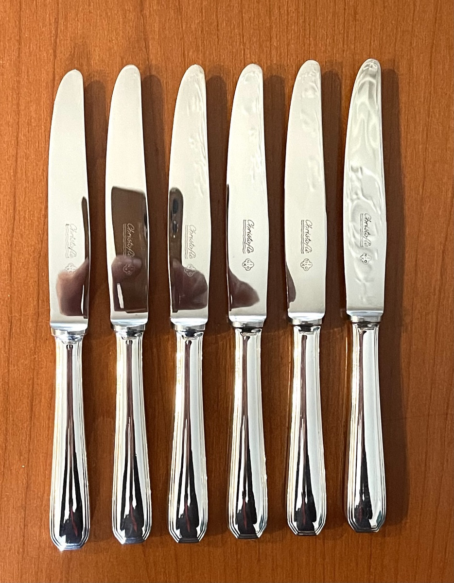 Christofle America, 6 Dessert/cheese Knives, 19.5 Cm, Very Good Condition 