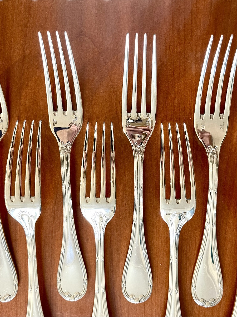 Christofle Ribbons, 61-piece Flatware Set, Very Good Condition -photo-4