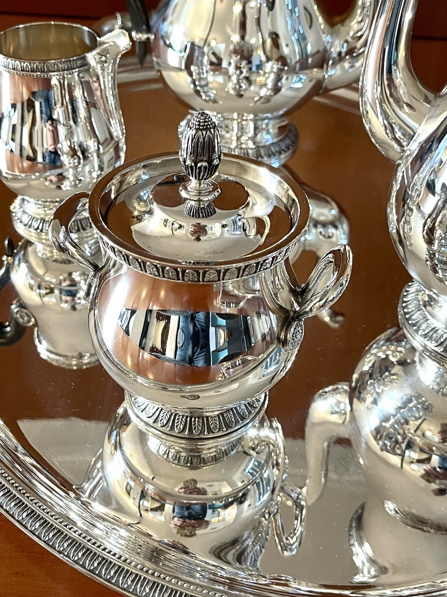 Christofle malmaison ,service à café ,thé état neuf avec plateau -photo-2