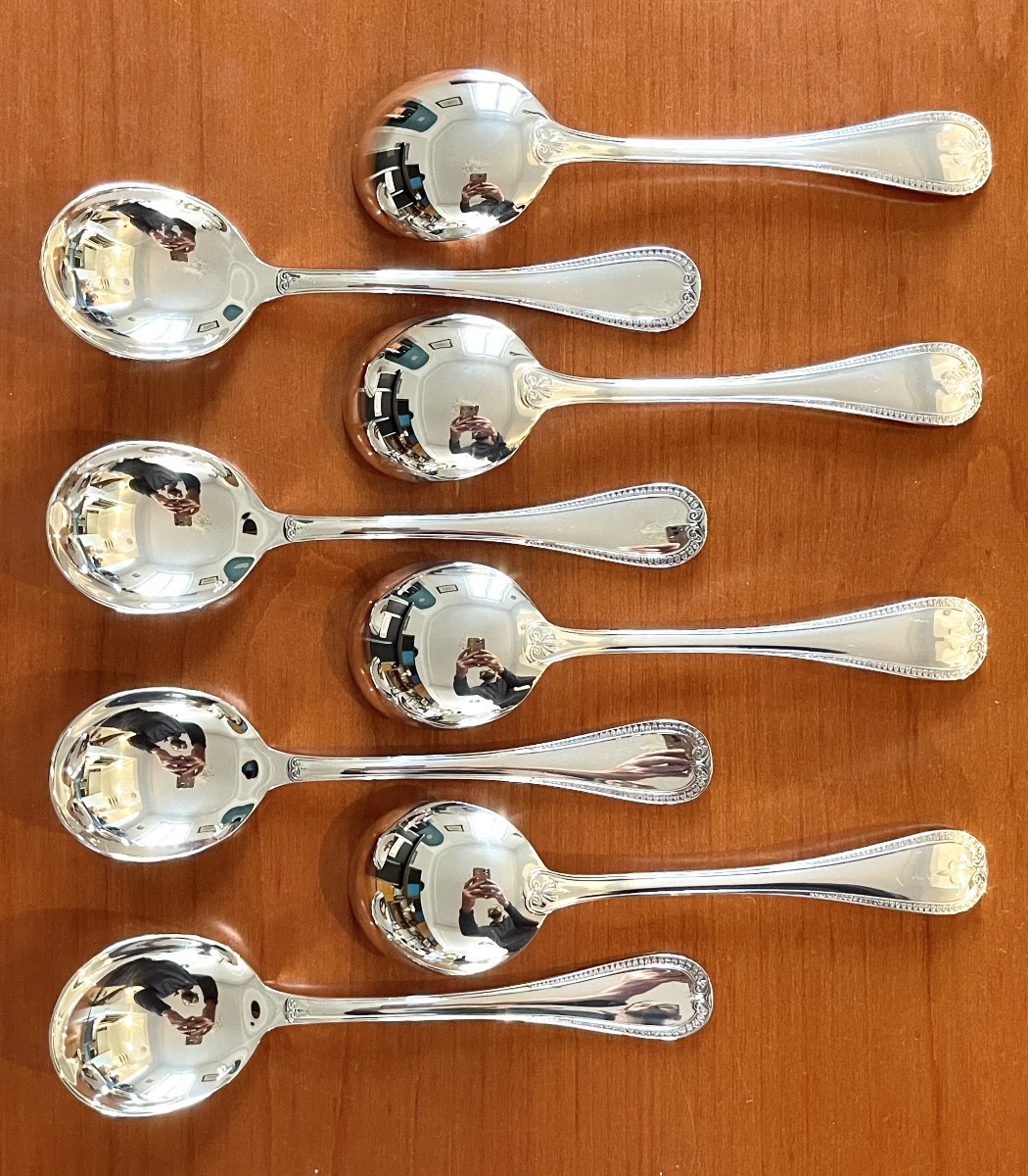 Christofle Malmaison, 8 Dessert Spoons, 16.5 Cm, Mint Condition 