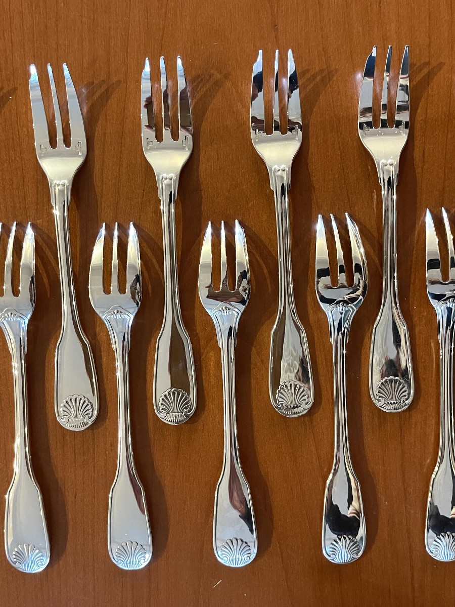 Christofle France Vendôme ,12 fourchettes à gâteau dessert état neuf -photo-4